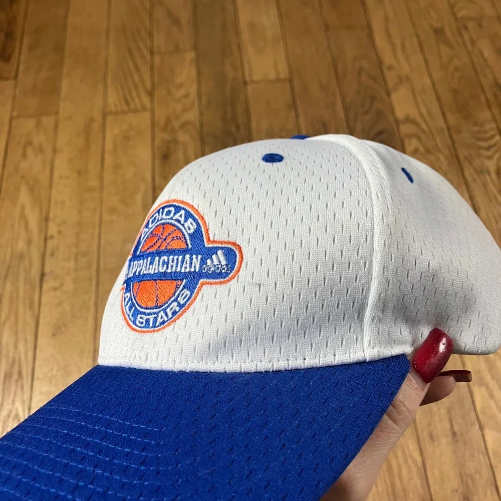 Vintage Adidas Appalachian All Stars Basketball‎ Cap White Blue Embroidered